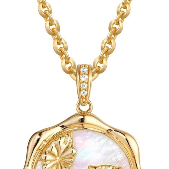 Dainty 18K Gold Plated Necklace with Mother of Pearl - Christmas Gift for Her - Picture 1 of 7